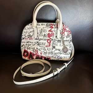 DKNY Erin Graffiti Dome Satchel White/Black & Red New York street graffiti.